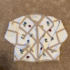 Hand Embroidered Flower and Bug Grandma Sweater/Cardigan